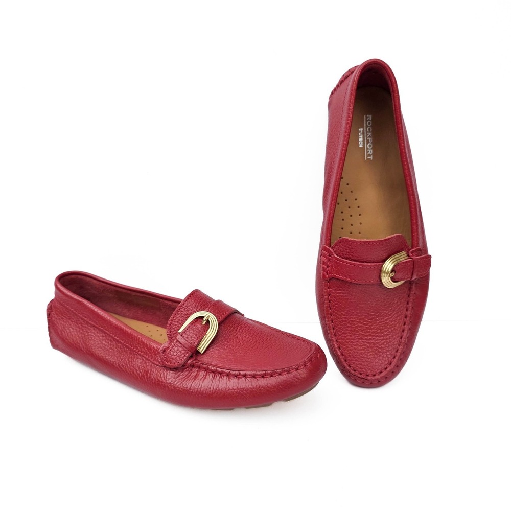 Rockport Womens 6.5 Red Leather Driving Loafers Gold Bit Bayview Driver